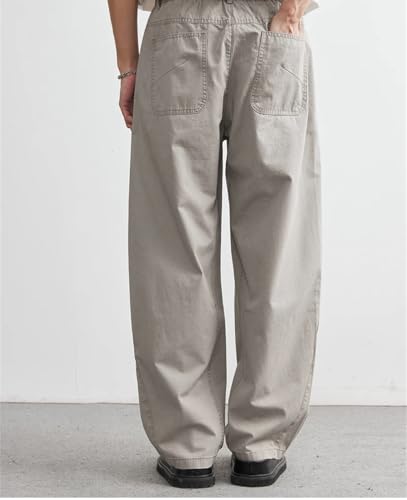 Men's 100% Cotton Loose Straight Overalls Soft Casual Pants Solid Color Fashion Trousers4