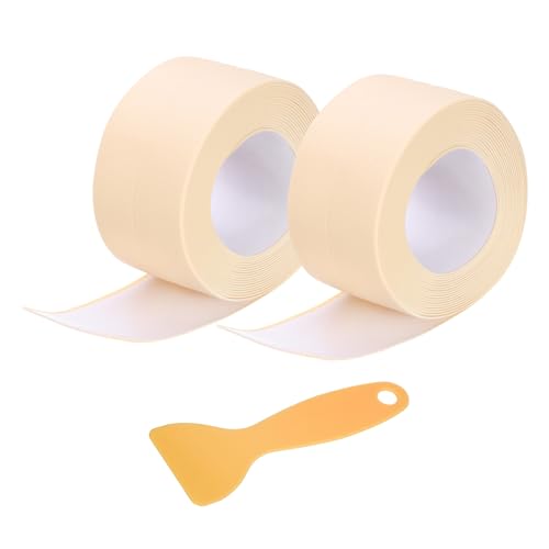 Image of Uxcell 2 Rolls Caulk Strip, 1.5 inch x 10.5Ft PVC Waterproof Self-Adhesive Sealing Tape for Kitchen Bathroom Toilet Sink Floor Corner Edge With Sealing Tool, Beige