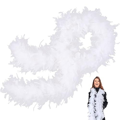 Weiss Federboa,Boa für Damen und Mädchen,80g 2m/6.6ft Natürliche Truthah Feder-Boa,Weiss Federboa Halt für...