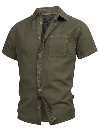 Indicode Herren INGunther Kurzarm-Hemd mit Brusttasche | Herrenhemd Männerhemd Army, XL