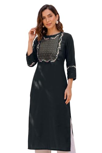 Image of MIRCHI FASHION Women's Straight Fit Rayon Sequins Embroidered and Polka Dots Printed Kurti Only