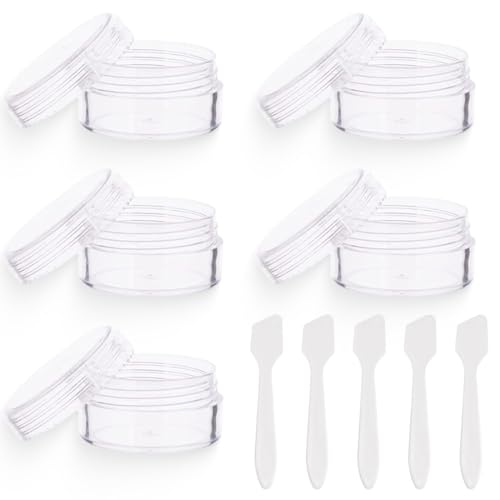 COYUN 5 Pcs 7g Botes Pequeños de Plastico, Envases para Cosmeticos, Contenedor de Cosméticos, Recipientes Vacíos Redondos con Espátula,Recipientes Plástico para Cremas para Bálsamo Labial Loción Crema