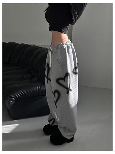 WDIRARA Women's Heart Graphic Drawstring Waist Sweatpants Loose Baggy Pants Streetwear Joggers3