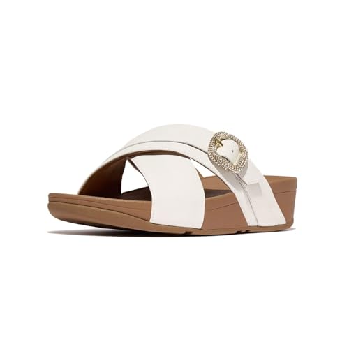 Image of FitFlop Women's Lulu Crystal-Buckle Leather Cross Slide Sandal