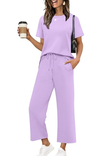 Image of XIEERDUO Women's Side Slit Lounge Sets 2026 Fashion 2 Piece Travel Outfits Cozy Loungewear Wide Leg Tracksuits S-3XL