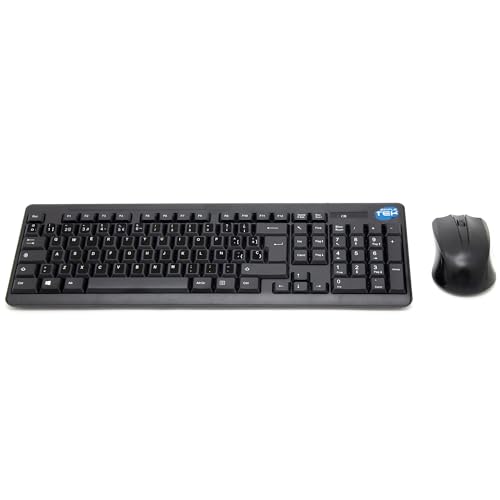 Kit teclado y ratón inalámbricos SIMPLETEK con diseño QWERTY español en color negro universal