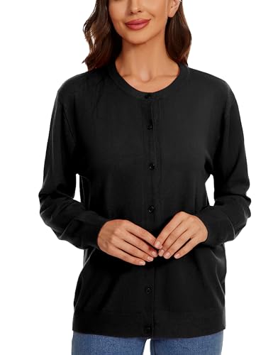 Womens Cardigan Sweaters Button Down Classic Long Sleeve Casual Crewneck Soft Fall Tops（S-2XL）2