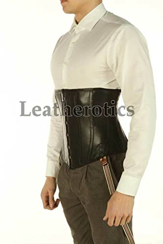 Handmade Leather Corset for Men-Spiral Steel Boned Mens Corset Waist Trainer with Cotton Back Laces