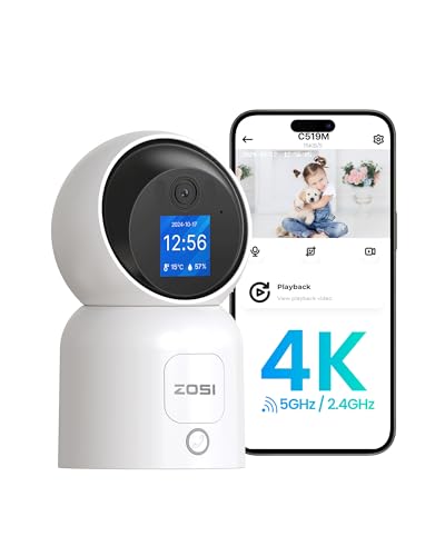 ZOSI 4K Pan/Tilt Smart Security Camera Indoor,Plug in 2.4/5GHz WiFi Camera,2 Way Video, Motion Tracking,8MP Baby/Pet Dog Monitor with Phone app, C519M8 360°View Home Cam, Cloud & Memory Card Storage