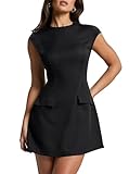 oten Women's Sexy Cap Sleeve Boat Neck A-Line Flare Mini Tank Night Out Party Short Dresses Black Small