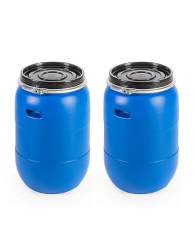 JARDIN202 - Bidón de plástico con boca ancha de 30L AZUL | X2 UNDS | hermetico cierre ballesta| Alimentario