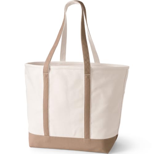 Image of Lands' End Open Top Canvas Tote Bag | 100% Cotton Canvas, Five Pockets, Key Strap, Water-Resistant Base, Stands Upright, Beach Bag, Travel Tote, Grocery Tote