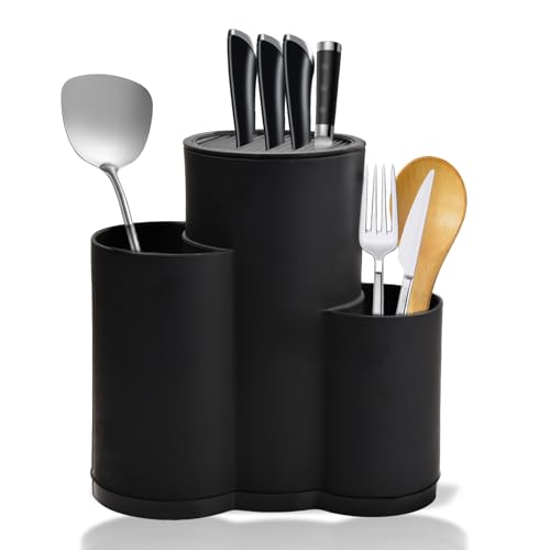 Pinsheng Bloque para cuchillos 3 en 1, sin cuchillo, soporte universal para bloque de cuchillos redondo, sin equipaje, con soporte para utensilios, bloque de cuchillos vacío, mantiene