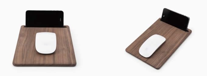 Image of Wooden Mouse Pad with Pen Holder, Desktop Organiser Set, Dark Brown, Walnut Finish