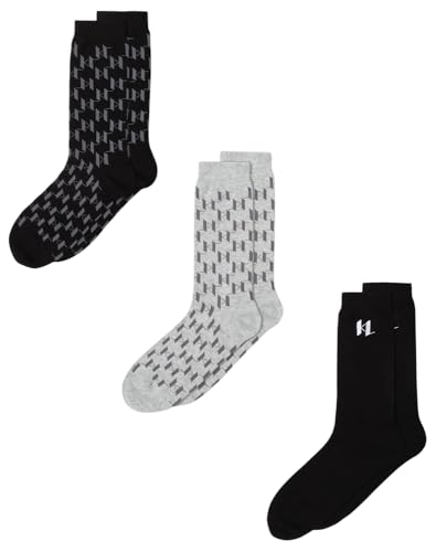 KARL LAGERFELD Herren K/Monogram Logo Sock (3 Pack) KL Monogramm-Allover-Print Schwarz/Grau 43-46