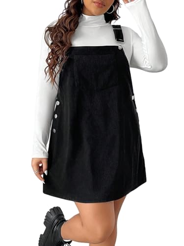 SOLY HUX Women's Plus Size Corduroy Overall Dress Sleeveless Pinafore Mini Dress Jumper
