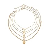 crayfomo 5 unids oro en capas collar del corazón para las mujeres multi Strand amor cadena gargantilla declaración collar moda joyería Accesorios