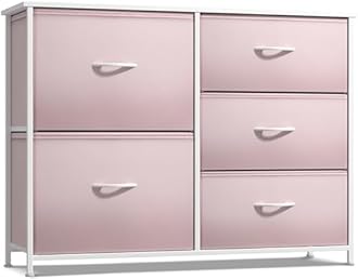 Sorbus Kids Dresser with 5 Drawers - Storage Chest Organizer Unit with Steel Frame, Wood Top & Handles, Tie-dye Fabric Bins for Clothes - Wide Furniture for Bedroom Hallway Kids Room Nursery & Closet