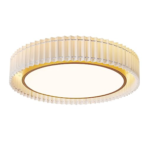 HTERWQEA White Pleated Fabric Ceiling Light, Tri-Color Semi Flush Mount,