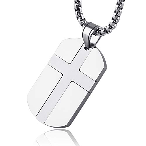 HZMAN Isaiah 41:10 Jewelry, Stainless Steel cross Dog Tag Necklace STRENGTH Bible Verse3