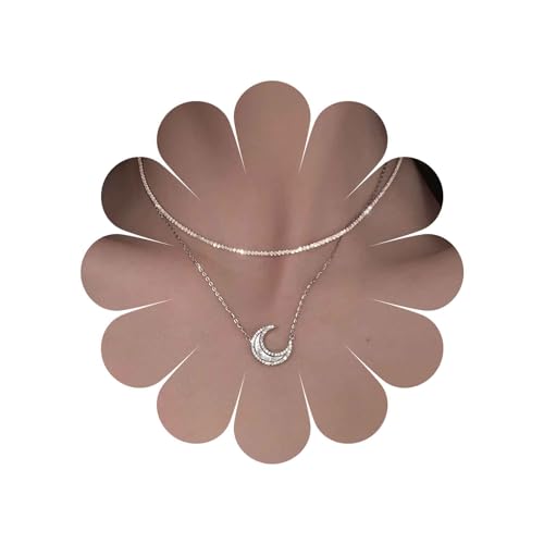 Allereya Collana con Ciondolo a Forma di Luna a Mezzaluna Strass Strati Boho Collana Ciondolo Forma Luna Crescente Brillantini Collana Girocollo Argento Lucido Catena Gioielli per Donne e Ragazze