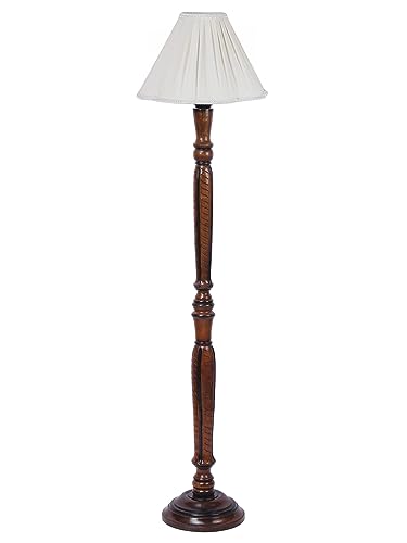 Image of Devansh Vintage Cotton Shade Wood Floor Lamp -2