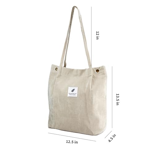 Image of Corduroy Tote Bag Cute Tote Bags for Women Shoulder Bag with Inner Pocket for Work Beach Travel and Shopping Grocery