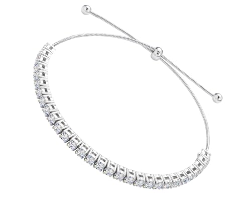 HOLYCOME Moissanite Tennis Bracelet for Women Adjustable 3/4/5mm Lab Diamond Bracelet 18k white gold plated Wedding Bridal Prom Jewelry Birthday Gift for Mother Wife Girlfriend (3mm Moissanite)