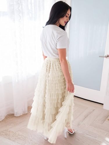 Sipumia Saias femininas longas de tule tutu cintura alta linha A Fofa Malha em camadas com babados s