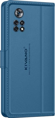 Image of KIVANO LUXE Compatible for Poco X4 Pro 5G Luxury Handmade Leather Magnetic Flip Folio Case | Card Holder & Kickstand | Slim Protective Cover | Unisex - Blue