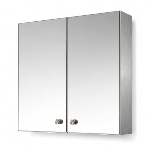 Image of Dropin (18x18 Inch, Chrome Finish 304 Stainless Steel Bathroom Mirror Cabinet, Heavy-Duty Storage Cabinet /Wall Mounted Mirror Bathroom Cabinet Separate Compartments for Storage