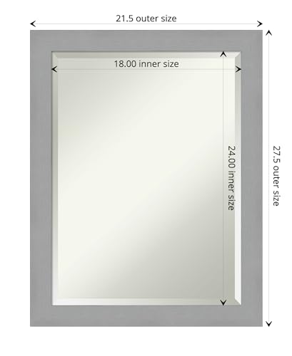 Image of Amanti Art Framed Vanity Mirror | Bathroom Mirrors for Wall | Brushed Nickel Mirror | Wall Mounted Mirror | Medium Mirror | 27.50 x 21.50