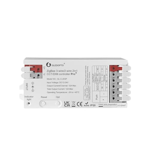 GLEDOPTO ZigBee Controller Steuergerät LED Stripe einfarbig, CCT Warmweiß Kaltweiß, RGB RGBW RGBWW RGB+CCT Kompatibel mit Philips Hue*, Amazon Echo, Homey (Pro+ 2in1 Dimmer/CCT)
