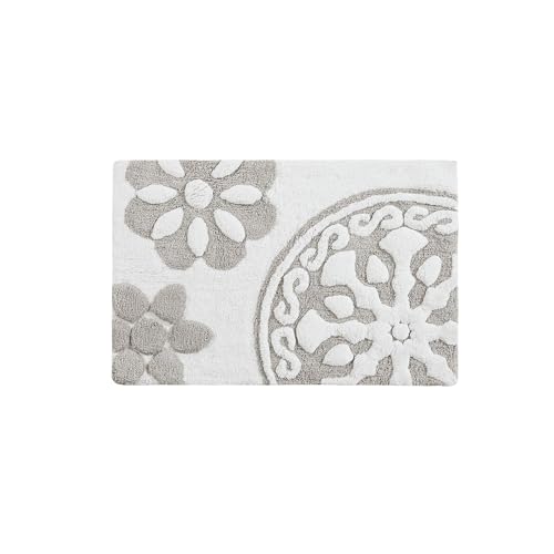 Madison Park Casablanca 100% Cotton Tufted Bathroom Rugs Luxurious Plush Medallion Floral Pattern Bath Mat Absorbent, Quick Dry, Spa Design Shower Room Décor, Rectangle 20" x 30", Taupe