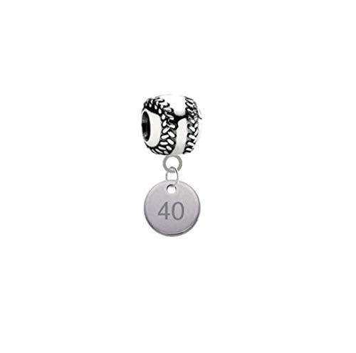 Player Number Baseball Softball 3D Universal European Bracelet Charm (40)