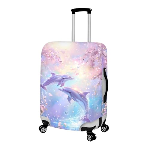Image of Mumeson Cherry Blossom Dolphin Luggage Covers for Suitcase Protector Zipper Closure Baggage Cover 18-32 inch Elastic Luggages Protective