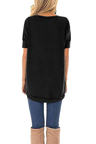 HIYIYEZI Summer Tops for Women Short Sleeve Side Split Casual Loose Tunic Top3