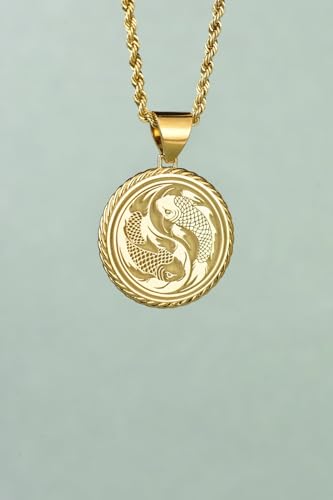 925 sterling silver necklace 22mm|18 inch chain | yin yang koi fish rope pendant| feng shui jewelry| spiritual necklace| balance fish symbol disc| good fortune amulet| mediation charm|gold plating handmade jewelry |LKRPG_003663