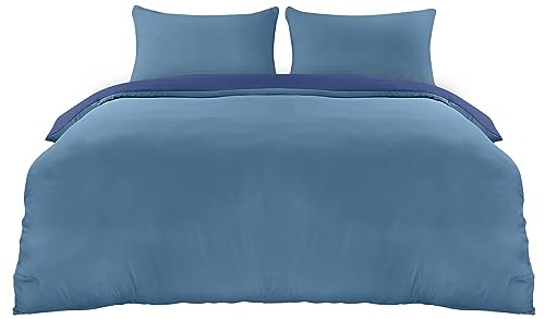 Utopia Bedding Funda Nordica Cama 105 - Microfibra Juego de Funda de Edredon 200x200 cm y 2 Fundas de Almohada 50x75 cm (Azul Marino/Azul Claro)