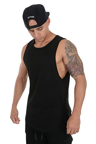 YoungLA Elongated Tank Tops for Men | Workout Muscle Gym Shirts | Bodybuilding Stringers | 308 Black Large YoungLA Elongated Tank Tops for Men | Workout Muscle Gym Shirts | Bodybuilding Stringers | 308 Black Large