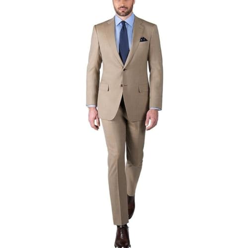 Men 2 Pieces Khaki Two Button Outfit Business Leisure Prom Tuxedo Wedding Dress Suit Blazer Pants - Main Image