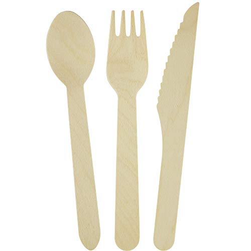Galashield Disposable Wooden Cutlery Set - 250 Piece Total - 100 Forks, 100 Spoons, 50 Knives 6.3