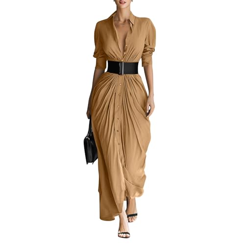 Robe longue chemise fluide avec ceinture réglable pour affiner la silhouette