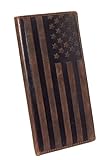 MARSHAL American Flag Checkbook Cover Vintage Leather Patriot Cowboy Wallet for Men (Brown)