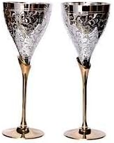 Cultural Hub® Royal Goblets Wine Glasses 4 Silver Plated Brass Hand Engraved Wine Cups Barware Comes with Beautiful Gift Box Jk-1200-0707 (8.8" Height X 4 Goblet Set)