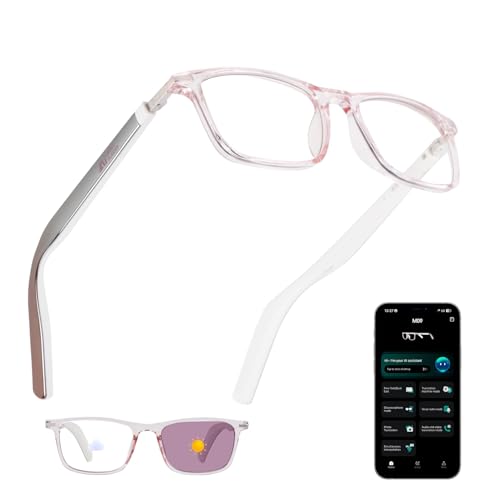 Image of AI Smart Glasses for Women with Stylish Rose-Gold Thin Temples | Real-Time Translation - 164 Languages, Color-Changing Lenses, Lightweight, Free App, Bluetooth Glasses for Travel Working