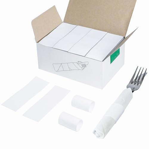 Image of NATURALABEL Self-Adhesive Napkin Bands for Wrapping Silverware - Pack of 2,000, for Family Reunion, Birthday Party, Wedding, Celebration (White)