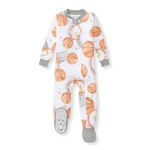 Burt’s Bees Baby Baby Boy’s Sleeper PJs, 100% Organic Cotton, Soft One-Piece Footie, Diagonal Zip Up Jumpsuit, Snug Fit Pajamas with Snap Tab, Basketball, 12 Months