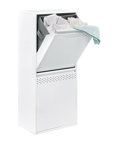ARREGUI CR401-RP Cesto Ropa Sucia Doble | Mueble para la Colada de 2 Compartimentos con Cestos de Tela para Clasificar la Ropa Sucia | Acero | 90,2 x 40,2 x 24,4 cm | blanco