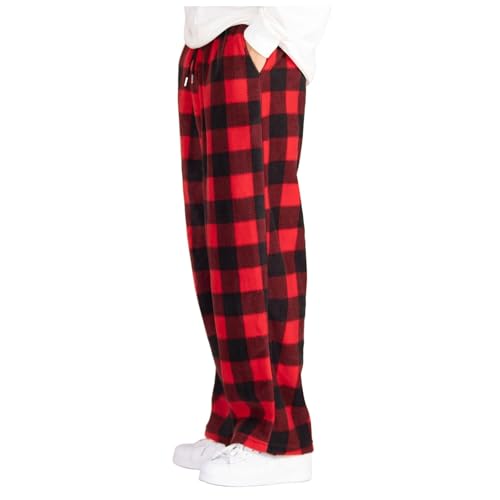 Men's Relaxed Fit Pajama Pants, Designed for Comfort and Effortless Style, Plaid Loose Fit Straight Leg Long Pants4